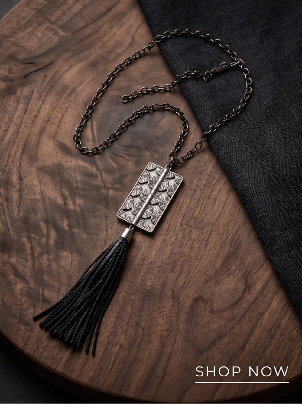 Lula 'n Lee Geometric Pendant Tassel Necklace 30”